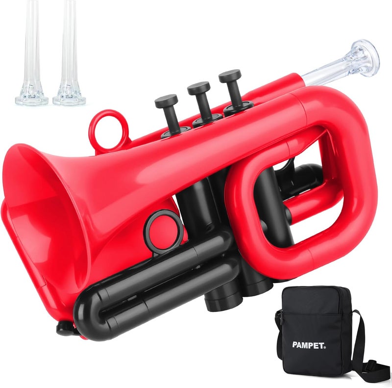 PAMPET DOLPHIN Pocket Trumpet Plastic Bb Trumpet Standard Trumpets for Student Beginner Bb Trumpets Instrument (Red) - Image 1
